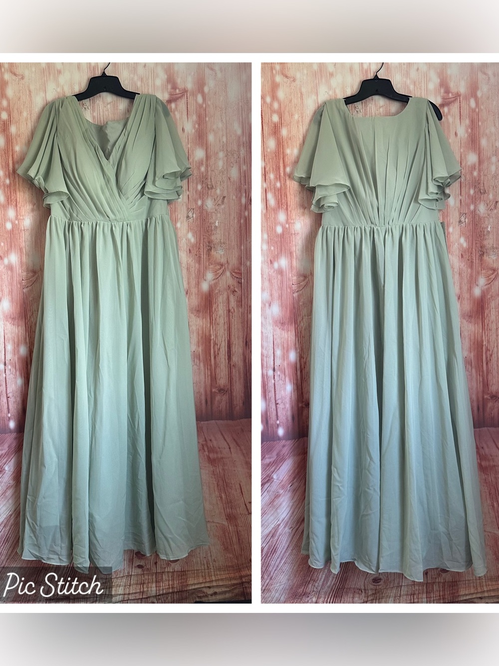 Wear Your Love Sage Green Pleated Short Split Sleeve Bridesmaid Formal Dress 16W
